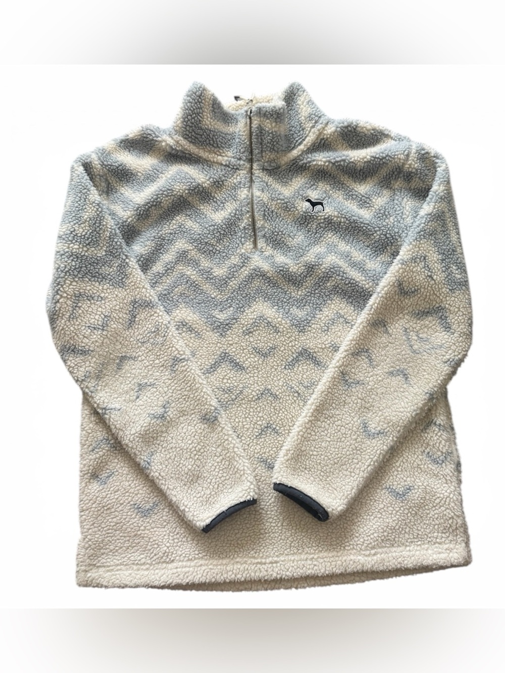 PINK Victoria's Secret Cream and Light Blue Sherpa Quarter-Zip Pullover